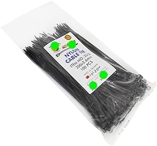 رباط حزام كابلات ، افيز بلاستيك حزام ربط ذات مقاومة عاليه للاستعمال في الاماكن المغلقه و المفتوحة (100 قطعة ، اسود ، 20 سم ، 3.6 مم ، كود9528- 8686 )- من رنا ستور