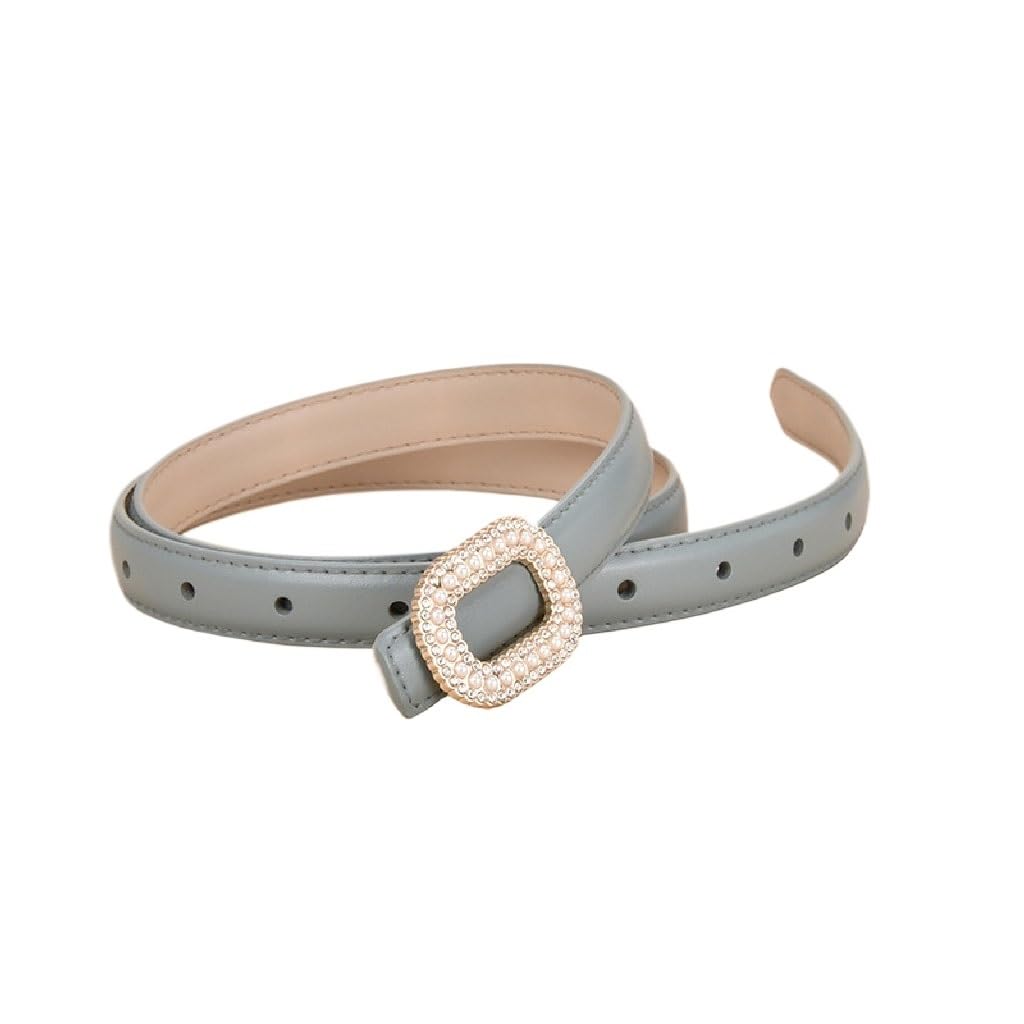 Inlaid with Pearls and Rhinestones Round Buckle Decorative Belt Versatile Womens Belt