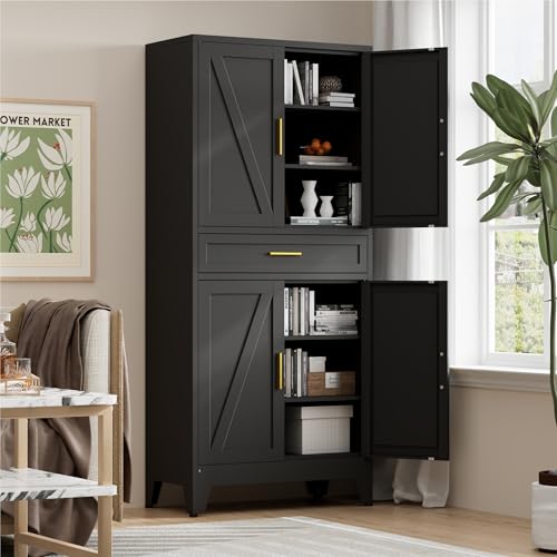 Image of LCAOPC 71 inch Tall Pantry Storage Cabinet with Drawer and Adjustable Shelves, Freestanding Tall Kitchen Cupboard Storage Cabinet for Kitchen,Dining Room, Living Room, Black