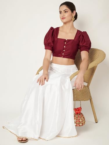 Image of studio rasa Women's Silk Blend Printed V-Neck Padded Readymade Top for Festive Party Wedding