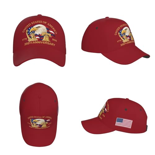 Image of USA-250th-Wine-Red Baseball Cap Trucker Cap Adjustable Sportswear Hat for Men Women Adults