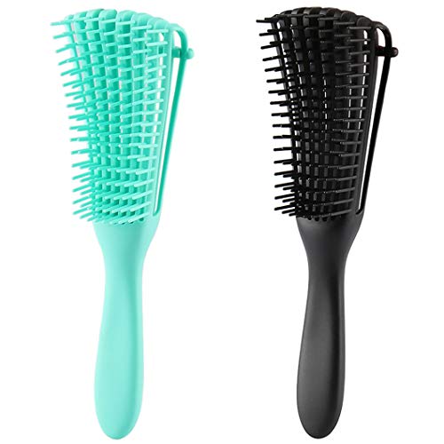 2 Pack Detangling Brush for Natural Black Hair Detangler for Afro America Textured 3a to 4c Kinky Curly Wavy Eliminate Knots While Exfoliating Your Scalp and Stimulate Blood Circulation(Black & Green)