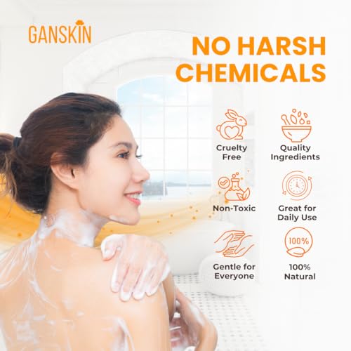Ganskin Turmeric Body Wash – Skin Brightening Liquid Soap for Discoloration – Natural Anti Aging Exfoliating Turmeric Body Wash for Spots, Acne, Sun Damage – Bath Soap Skincare