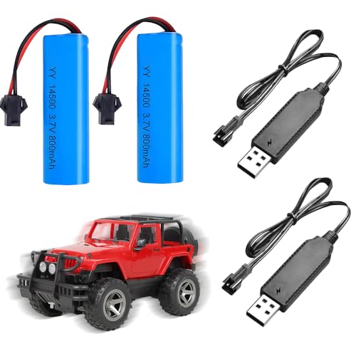 NAVESO 2 Pièces 3.7V 800mAh Batterie au Lithium, 3.7V Rechargeable Li-ION Battery avec 2 Chargeur USB SM-2P, Batterie au Lithium pour Voitures Rc,Buggys,...