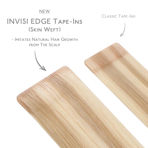 Image of WENNALIFE Invisi Edge Tape in Hair Extensions Human Hair | 20 Inch 30g 10pcs Dirty Blonde Highlighted Bleach Blonde Invisi Remy Hair tensions Seamless Injected Tape Ins Straight