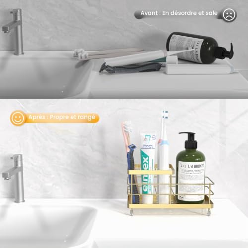 Luxspire Porte-Brosses à Dents, Porte-Brosses à Dents en Acier Inoxydable à 6 Fentes avec Drainage pour Cuisine, Accessoires de Salle de Bain pour Le Comptoir de l'Évier, Or – vue 5