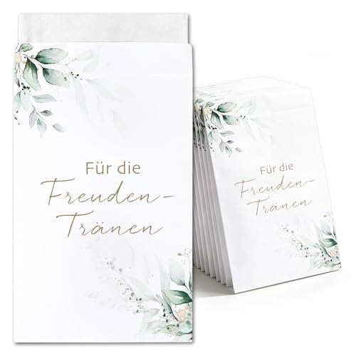 COMOOKA 100 Stücke Für Die Freudentränen Taschentücher Hochzeit Freudentränen Hochzeit Eukalyptus Weiß Taschentuchalter für Gäster