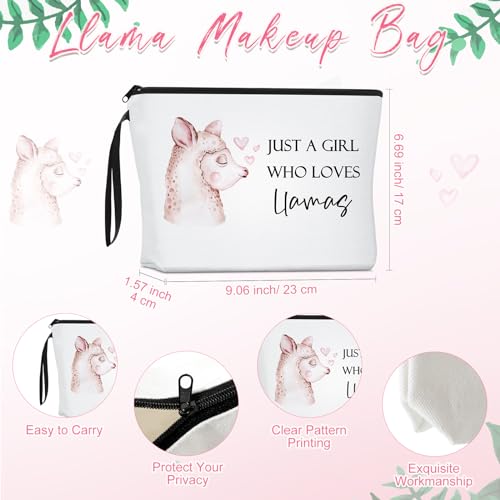 2 Pcs Llama Gifts for Christmas Women Cute Animal Lover Gifts Include Canvas Tote Bag and Makeup Bag Just a Girl Who Loves Llamas Gift for Sister Friends3