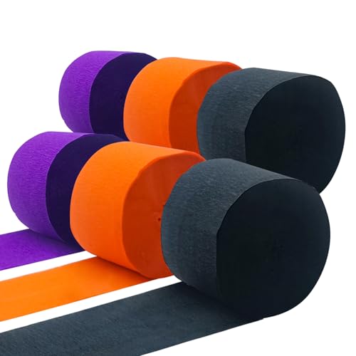 Image of PheiLa Crepe Paper Streamers 6 Rolls 492ft, Crepe Paper Halloween Decorations Orange Black Purple Party Supplies for DIY Gift Wrapping Birthday Holiday Party Decor, 1.77 Inch x 82 Ft /Roll