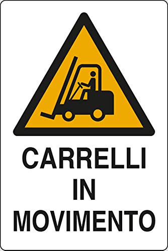 Cartello alluminio 35x12,5cm 'attenzione carrelli in movimento