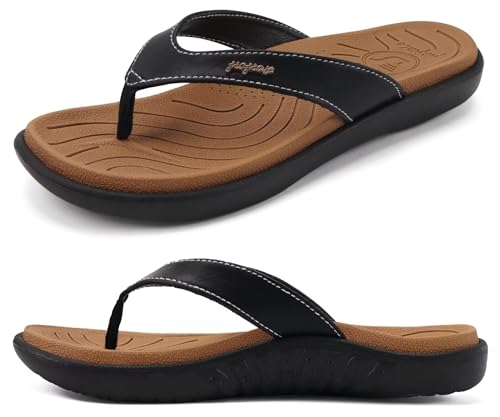Image of jiajiale Womens Fashion Orthotic Flip Flops Ladies Slip On Lightweight Comfortable Thick Cushion Yoga Mat Thong Sandals With Plantar Fasciitis Arch Support