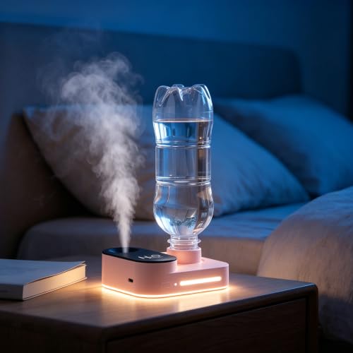 Travel Humidifier, Portable Mini Cool Mist Humidifier, Small Bottle Humidifier with Auto Shut-Off, Night Light, USB Rechargeable, for Bedroom, Office, Hotel, Car and Plants, Pink - Image 7