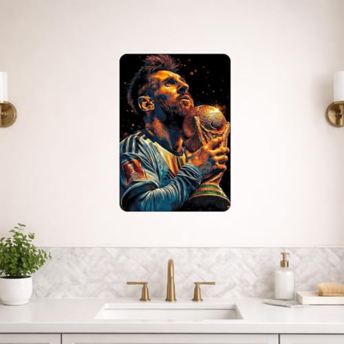 Image of Zesta Bathroom Decor Items Washroom Decor Tin Sign | Aesthetic Posters Wall Poster for Bedroom | Magnetic Cafe Decoration Items /Restaurant Decorations Items | Quirky Home Decor Bar Accent (Messi (3))