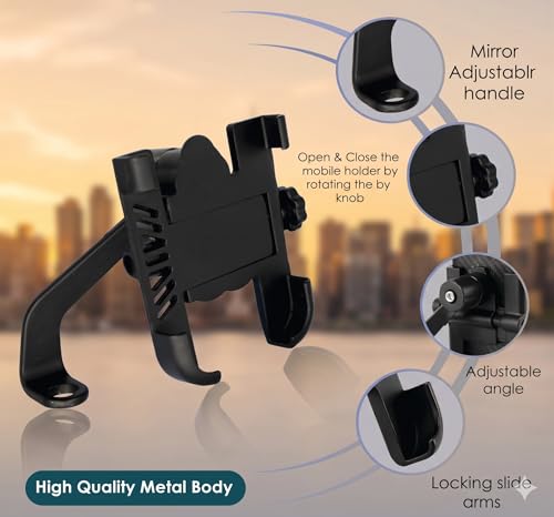 Image of Metal Mobile Holder for Bike and Scooty | Adjustable Phone Mount with Rock-Solid Grip | 360 Rotation Anti-Slip Design Universal Fit for Motorcycles & Scooters Black