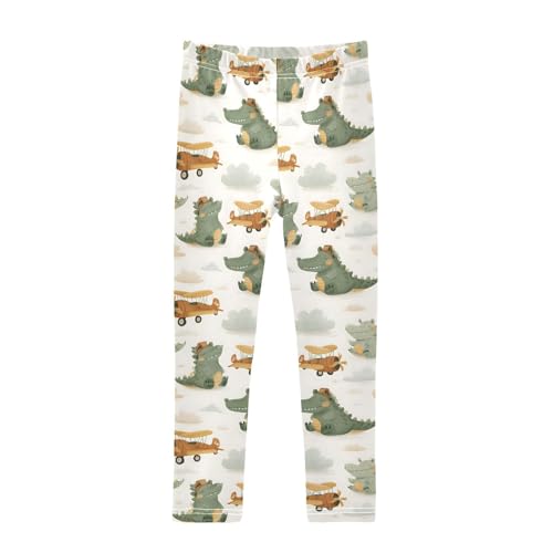 Alligator Airplane Cloud Girls Leggings Ultra Soft Compression Yoga Gym Pants for Kids 4-10T