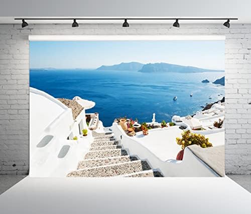 Amazon.com : BELECO 7x5ft Fabric Greece Santorini Island Backdrop White ...