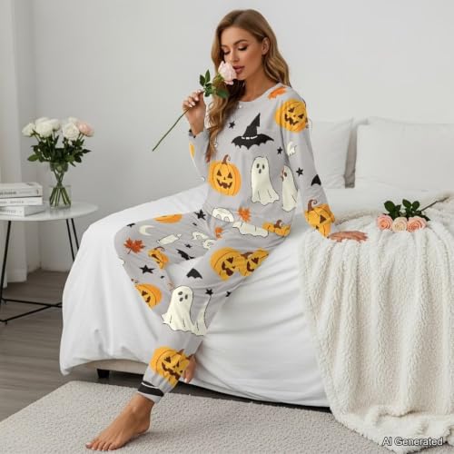 Image of Women's Pajamas Set Soft 2 Piece Loungewear Long Sleeve Pj Set Matching Sleepwear with Pockets for Women Plus Size
