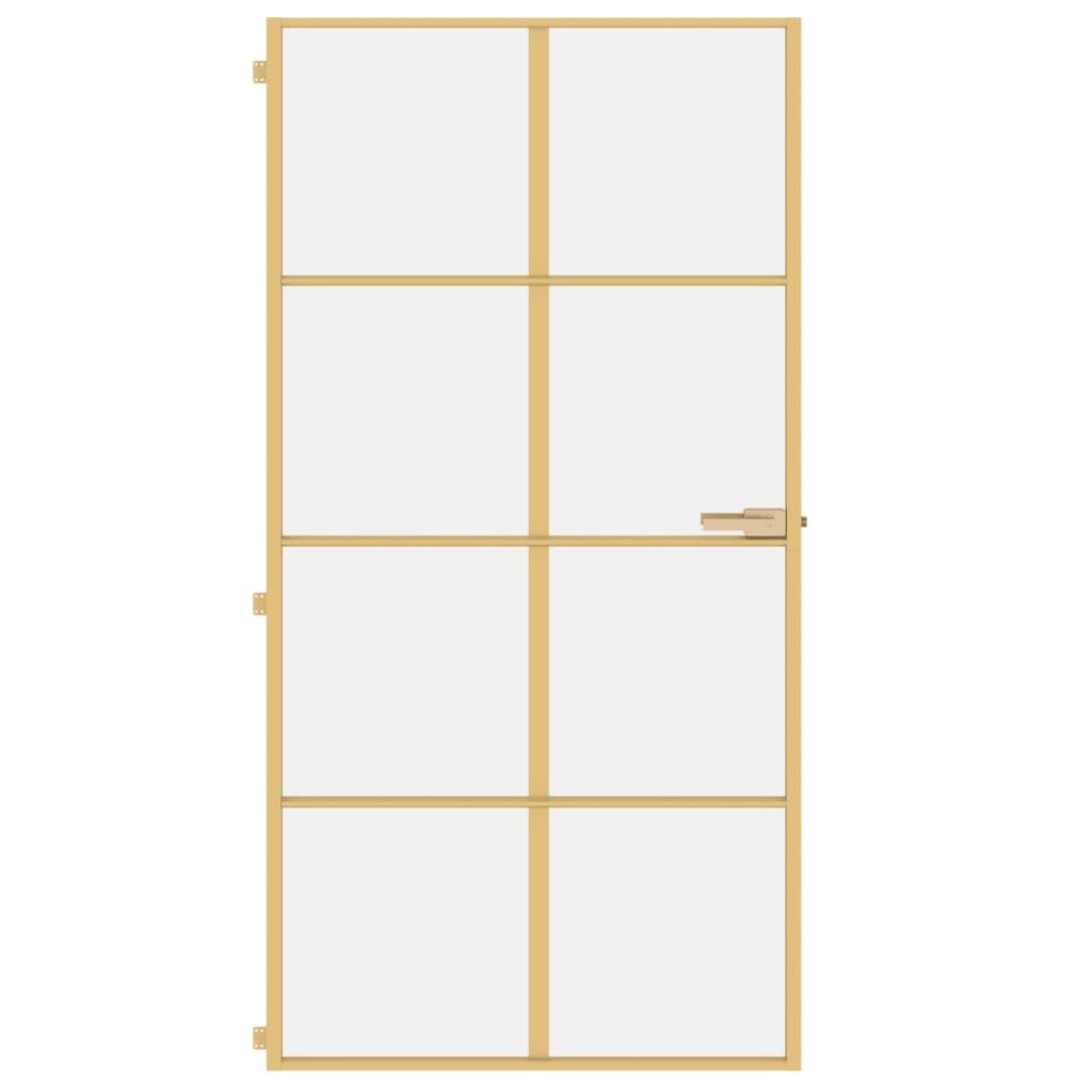 Drzwi wewnętrzne smukłe złote 102,5 x 201,5 cm szkło hartowane i aluminiumSprzęt Materiały budowlane Drzwi domowe