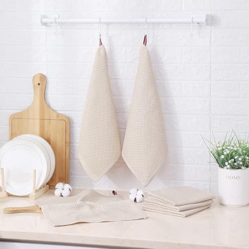 Image of 100% Cotton Kitchen Dish Cloths, 6 Pack Waffle Weave Ultra Soft Absorbent Dish Towels for Drying Dishes Quick Drying Kitchen Towels Dish Rags, 13.4 X 13.4 Inches (Beige, Pack of 3)