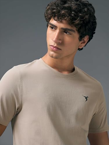 Image of TECHNOSPORT Men's Slim Fit Solid Crew Neck T-Shirt, Cotflex Quick Dry Wrinkle Resistant Polyester Sports Tee for Gym, Running, Training, Sports