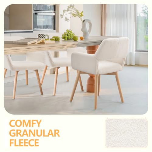 YEEFY Mid Century Modern Dining Chairs Set of 6 & 4 & 2 Comfy Accent Chair Upholstered Kitchen Dining Living Room Chairs for Bedrooms Waiting Room Home Arm Desk Chair No Wheels (Wool White, 6)