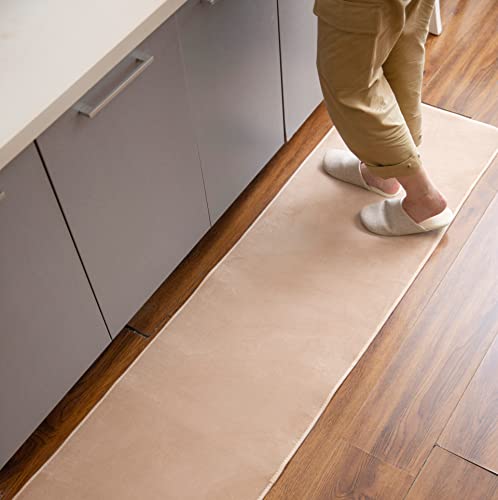 キッチンマット 洗える 台所マット 低反発 厚10㎜ 50×240㎝ 微はっ水 ホットカーペット対応 滑り止め付き フランネル さらフワ触感 低ホルム 遮音 もちもち 北欧 モカ