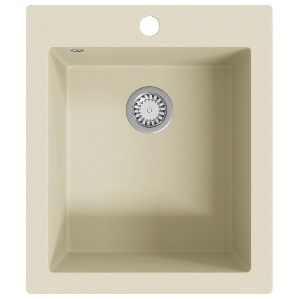 Vidaxl Beige Granite Kitchen Sink Single Basin Overmount Extra-Deep Utility Reversible Basket Strainer Wash Bowl Plumbing Basin