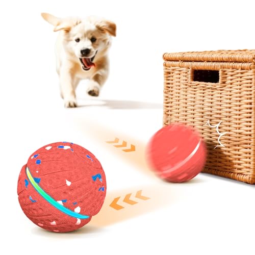 【2026年新登場】犬 ボール 自動 犬用 電動 おもちゃ ペット用 動くボール 勝てに動き 留守番中の運動不足解消に最適 (レッド, 7cm)