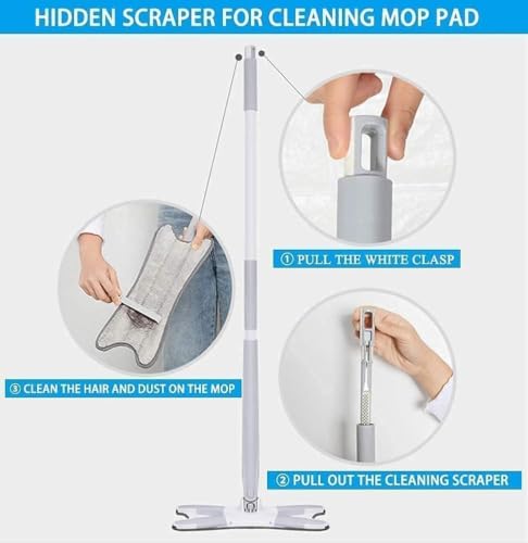 Image of X Shape Microfiber Mop for Floor Cleaning,Dust,Self Wringing,Ceramic & Wood Floor Cleaner Pochha ,Dry Wet Hands-Free Manual Extrusion Household Cleaning Tool with Pochha Holder