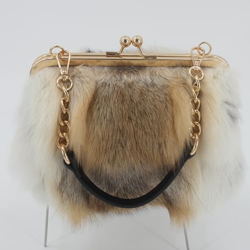 Image of Luxurious Fashion Natural Fox Fur with Hair Handbag for Women and Ladies