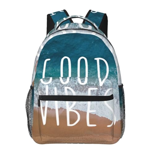 Good Vibes Ocean Tide Beach Backpacks 15in Laptop Backpack Multipurpose Double Shoulder Bag For Men Women Gifts