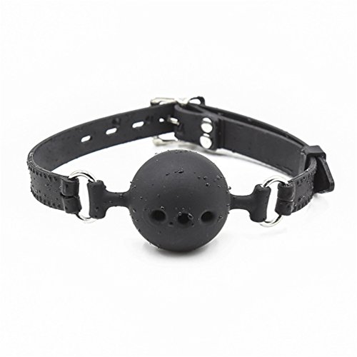 Hanyi Atmungsaktiv Silikon Ball Mund SM Mundknebel Einstellbar Fetisch BDSM Knebel Ball Gag Sexspielzeug (Φ 4.5 cm) (Schwarz)