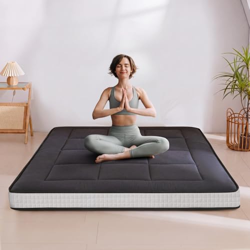 MAXYOYO 6' Extra Thick Floor Futon Mattress, Foldable Japanese Floor Mattress for Adults, Roll Up Tatami Pad for Guest Room, Black, Twin