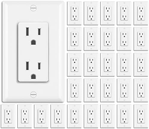 [30 Pack] BESTTEN 15 Amp Decorator Electrical Wall Receptacle Outlet, Non-Tamper-Resistant Decorative Sockets, 15A/125V/1875W, for Residential and Commercial Use, UL Listed, White