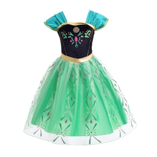Lito Angels Disfraz de Coronación de Princesa Anna para Niñas, Vestido de Reino del Hielo, Talla 4-5 años, Verde