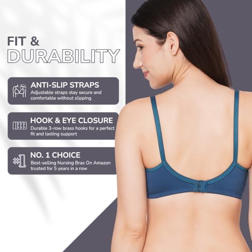 MomToBe Women's Cotton Multicolor Full Cup Non Padded Feeding Bra/Nursing Bra/Maternity Bra Combo - Pack of 3