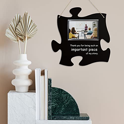 Thank You For Being A Piece Of My Story - Hanging Modern Acrylic Puzzle Piece Sign With 6 X 4" Picture Frame - A Great Teacher, Mentor, Or Leader Gift (Black Acrylic With Silver Frame) #TOP2