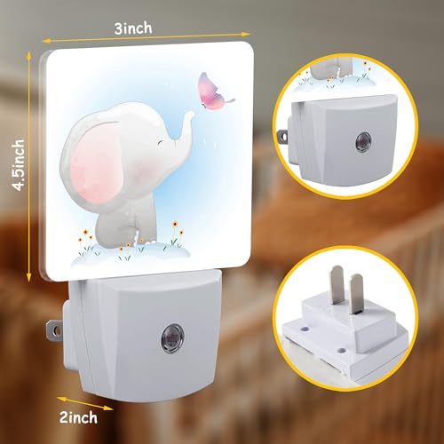 Image of Cute Baby Elephant Play Butterfly Night Light Plug into Wall with Dusk to Dawn Sensor Energy Efficient LED Nightlight for Women Girls Boys Room Decor,Hallway,Kitchen,Bathroom,Nursery,Stairs
