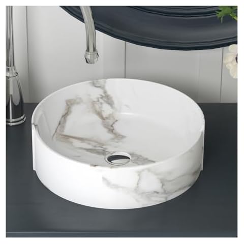 MEJE Round Black White Marble Vessel Sink Cover