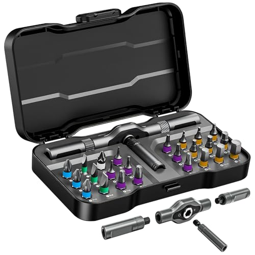 Koeutoze Tournevis à cliquet 24 en 1 - Kit tournevis magnétique d...