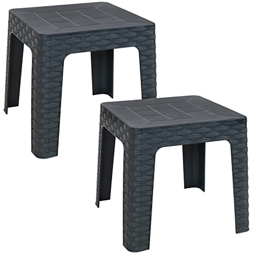 Sunnydaze 18-Inch Square Indoor/Outdoor Plastic Side Table - Set Of 2 Tables - Gray #TOP26