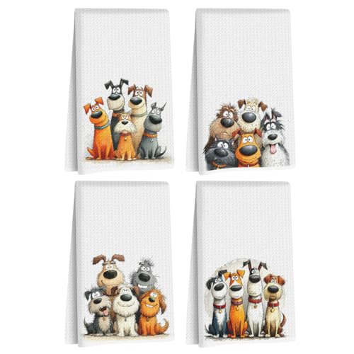Image of 4 Pcs Cute Dog Kitchen Towels 24x14 Inch, Dogs Gifts Reusable Dish Towels for Kitchen Bathroom Decor, Waffle Weave Absorbent Hand Cloth Tea Towel, Cute Dog Lover Gifts for Women Mom Friend
