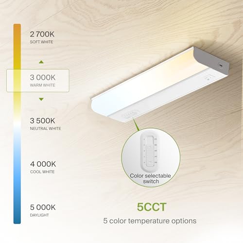 Image of ASD LED Under Cabinet Lighting Hardwired, 12 Inch 5W 2700K-5000K Selectable, 442LM, CRI90+, Direct Wire Linkable Under Counter Lights for Kitchen, Dimmable Under Cabinet Lights, White, UL, 20 Pack