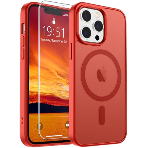 Image of SUPFINE Magnetic for iPhone 12 Pro Max Case (Compatible with MagSafe) (Military Grade Drop Protection) Slim Translucent Matte Shockproof with Anti-Fingerprint Phone Case,Red