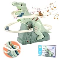 DAWRSI Treppensteigen Spielzeug Elektrische Dino Slide Track mit Licht und Musik Dinosaurier Achterbahn Spielzeug Treppe Klettern Rennbahn Spielzeug Kinder Dinosaur Climbing Roller Coaster Toy