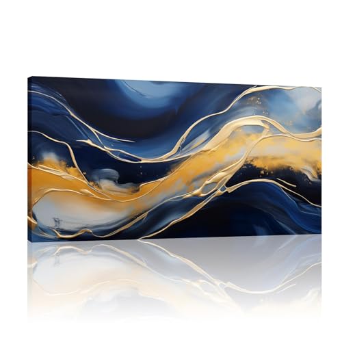 Peinture abstraite bleue pour dynamiser un mur blanc de bureau vide