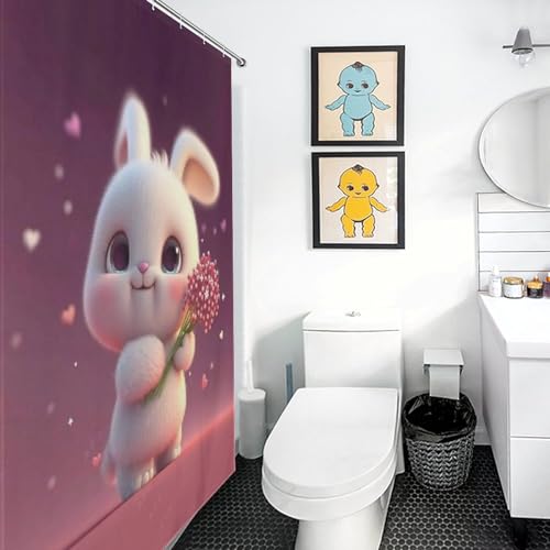 Rideau de baignoire polyester 140x183 cm avec rideau de douche lapin lavable - 3
