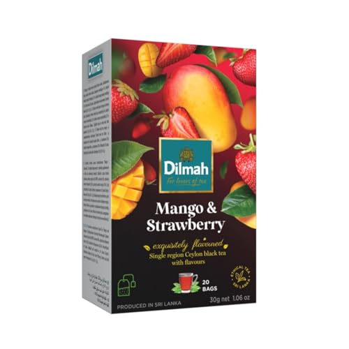 Dilmah Mango and Strawberry Flavored Ceylon Black Tea - 20 Tea Bags - Sri Lanka Ceylon Dilmah Mango Strawberry Tea Real Tea