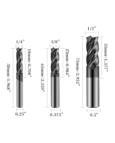 Image of 1 /4 inch 3 /8 inch 1 /2 inch 5 /8 inch 3 /4 inch Carbide Square End Mills Set, 4 Flute, AlTiN Coated, End Mill Bits for Hard Materials, HRC 45 Deg, CNC Router Bits - 5pcs