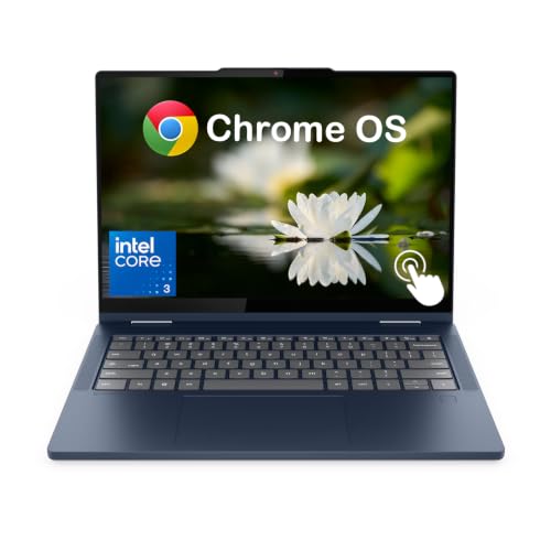 Image of Lenovo Chromebook Plus 2-in-1 Laptop, 14 inch WUXGA Touchscreen Display, Intel Core i3 N355, 8GB LPDDR5, 128GB UFS, Backlit Keyboard, Fingerprint Reader, Wi-Fi 6E, Chrome OS, Blue, EAT 128GB SD Card